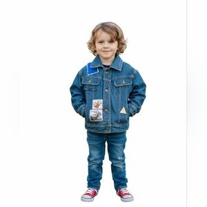 Vintage Rare London Fog Denim Winter Jacket Lettermen Patches S 5/6 Unisex Child